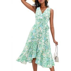 Dressystar Women's Floral V Neck Wrap Boho Dress Sleevless Maxi Dress Size S New